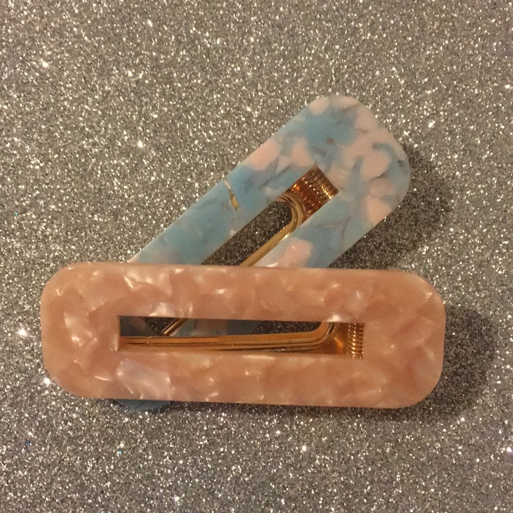 Pink and blue hair clips